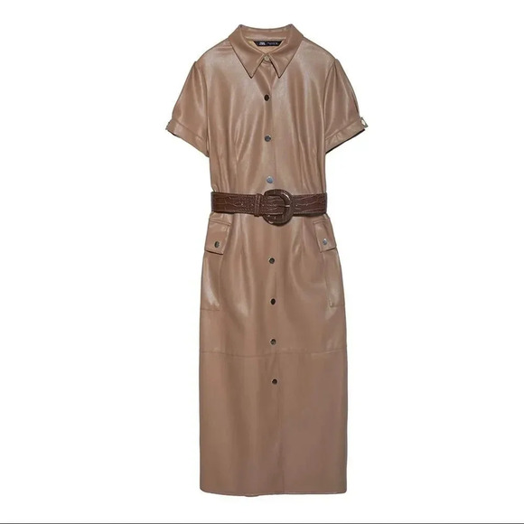 Zara Women Belted Faux Leather Amazing Dress BRAND NEW WITH TAGS - Picture 2 of 5